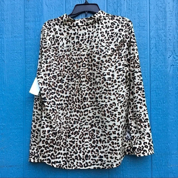 1901 Leopard Print Long Sleeve Cotton Voile Blouse Tan Brown Animal Button Down - Picture 7 of 7